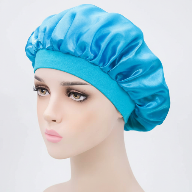 Unisex Imitation Silk Sleeping Hat Black Wine Navy Elastic Narrow Head Satin Bonnet Night Sleeping Shower Cap Hair Styling Tool