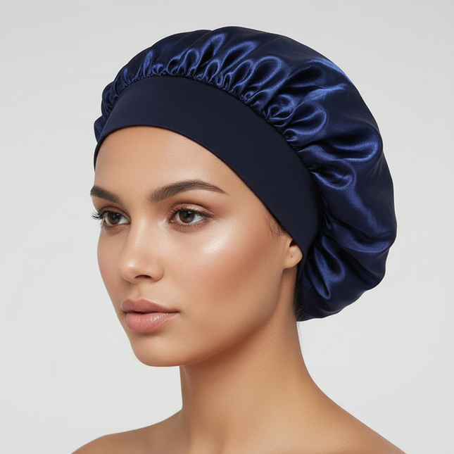 Women Satin Bonnet Hair Bonnet for Sleeping Hair Care Silk Bonnets Solid Wide-brimmed Sleeping Hat with Elastic Soft Band