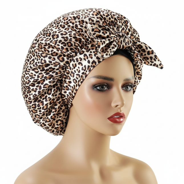 New Large Satin Bonnet Silk Night Sleeping Cap with Head Tie Band Bonnet Edge Wrap for Women Curly Braid Hair