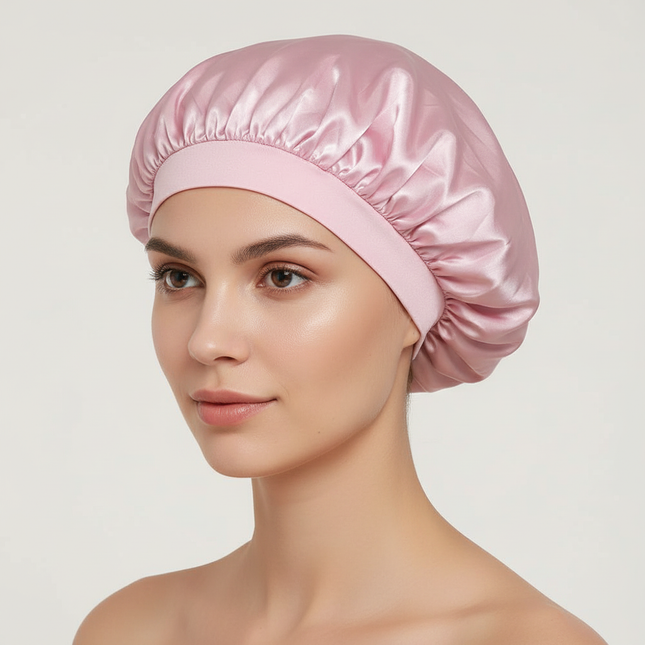 1pc Women's Solid Color Satin Wide-Brimmed Shower Cap, Suitable For Daily Use Silk Bonnet Satin Bonnet