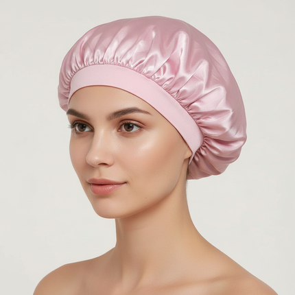 1pc Women's Solid Color Satin Wide-Brimmed Shower Cap, Suitable For Daily Use Silk Bonnet Satin Bonnet