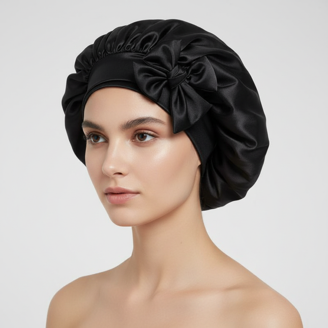Women Satin Bonnet Solid Sleeping Hat Stretchy Tie Band Elastic Night Shower Cap Adjustable Hair Head Cover Bonnet for Women