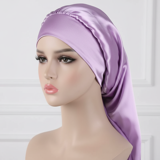 Long Satin Bonnet Sleep Cap Silk Sleeping Cap With Wide Elastic Band Loose Night Hat For Women Braids Curly Hair Natural Hair