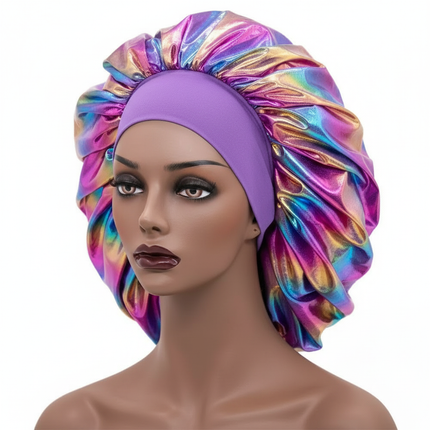 Women Large Sleeping Cap Laser Color Satin Elastic Bonnet Silky Bonnets Muslim Hijabs Lady Shower Cap Beauty Hair Care Cap