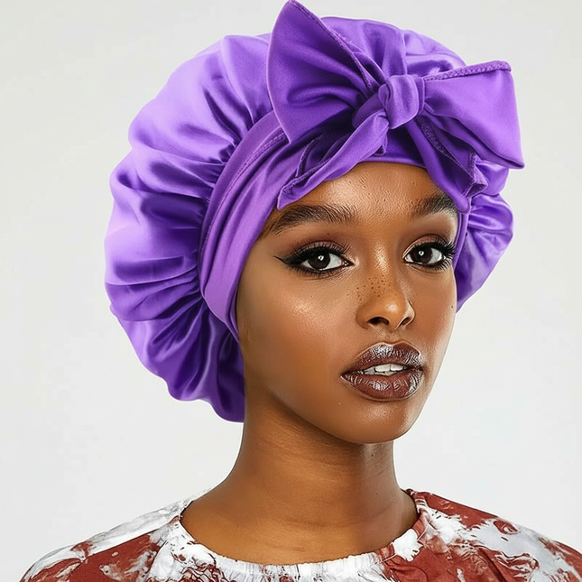 New Satin Sleeping Cap for Women Solid Wide Band Stretch Head Tie Silky Bonnet Edge Wrap Nightcap Hair Care Shower Head Cover