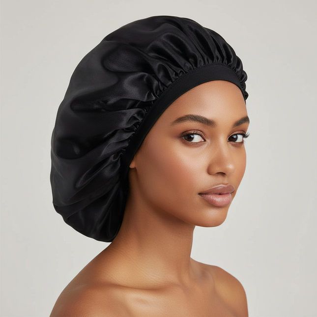Sleep Bonnet Large Size Black Slim Band Elastic Shiny Headwear Soft Women Long Curly Hair Wrap Satin Hat Sleeping Home Supplies