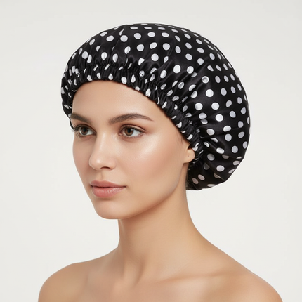 1PC Waterproof Shower Cap Leopard Print Double Layer Elastic Shower Hair Cover Reusable Wave Point Shower Cap Bathroom Supplies