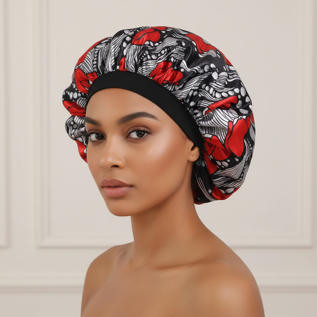 New Women's Extra Large Hair Cap For Sleeping African Printed Satin Cap Elastic Night Turban Artificial Silk Chemo Bonnet