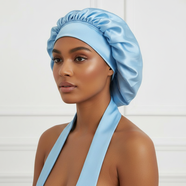 Satin Silk Sleep Cap Bonnet for Women Long Curly Hair Adjustable Tie Night Cap Maternity Hair Care Anti-Frizz Home Wrap
