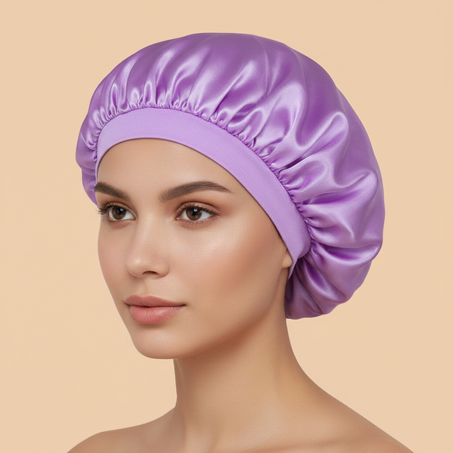 1pc Women's Solid Color Satin Wide-Brimmed Shower Cap, Suitable For Daily Use Silk Bonnet Satin Bonnet