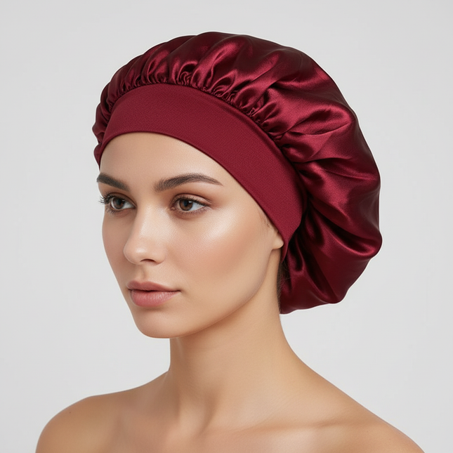 Women Satin Bonnet Hair Bonnet for Sleeping Hair Care Silk Bonnets Solid Wide-brimmed Sleeping Hat with Elastic Soft Band