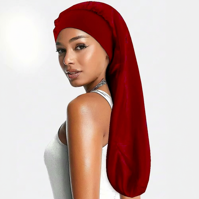 Soft Black Satin Hair Bonnet for Sleep & Shower - Elastic, Comfortable Wrap for Hair Protection and Style Preservation