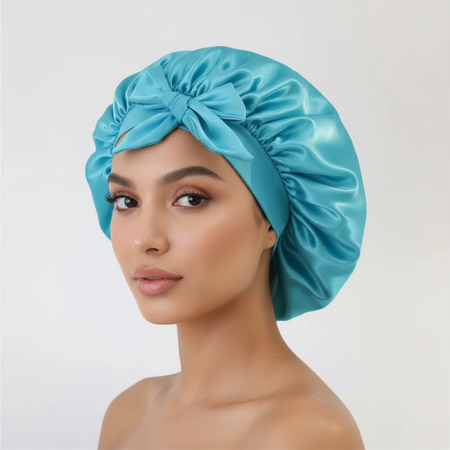 Women Satin Bonnet Solid Sleeping Hat Stretchy Tie Band Elastic Night Shower Cap Adjustable Hair Head Cover Bonnet for Women
