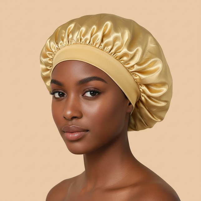 1pc Women's Solid Color Satin Wide-Brimmed Shower Cap, Suitable For Daily Use Silk Bonnet Satin Bonnet