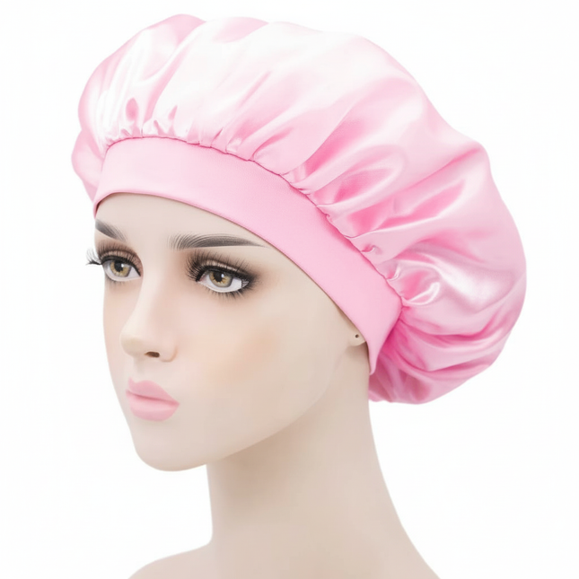 Unisex Imitation Silk Sleeping Hat Black Wine Navy Elastic Narrow Head Satin Bonnet Night Sleeping Shower Cap Hair Styling Tool