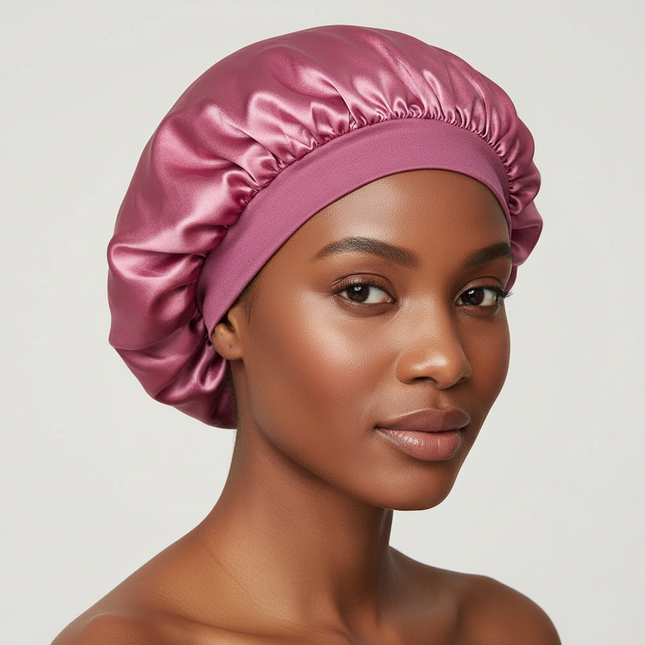 1pc Women's Solid Color Satin Wide-Brimmed Shower Cap, Suitable For Daily Use Silk Bonnet Satin Bonnet