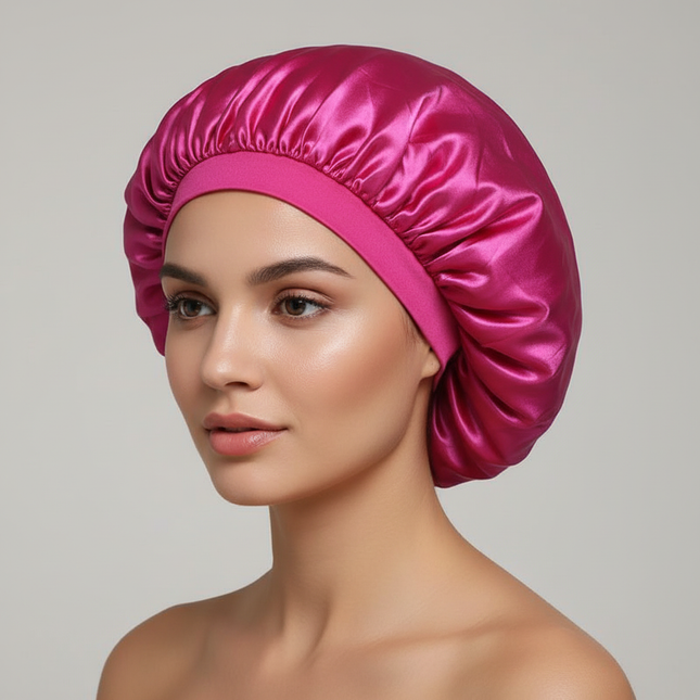 New Women Oversized Silky Hair Soft Elegant Bonnet Solid Color Satin Bonnet Sleeping Night Cap Elastic Shower Bath Hats