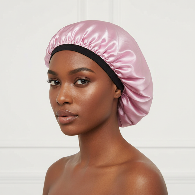 Sleep Bonnet Large Size Black Slim Band Elastic Shiny Headwear Soft Women Long Curly Hair Wrap Satin Hat Sleeping Home Supplies