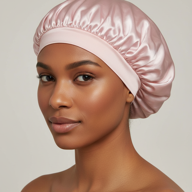 1pc Women's Solid Color Satin Wide-Brimmed Shower Cap, Suitable For Daily Use Silk Bonnet Satin Bonnet