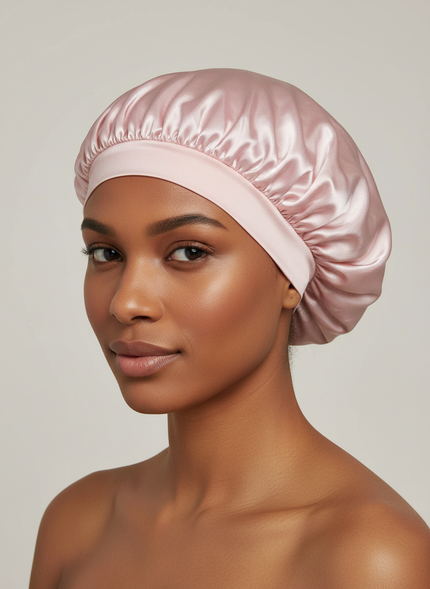 1pc Women's Solid Color Satin Wide-Brimmed Shower Cap, Suitable For Daily Use Silk Bonnet Satin Bonnet