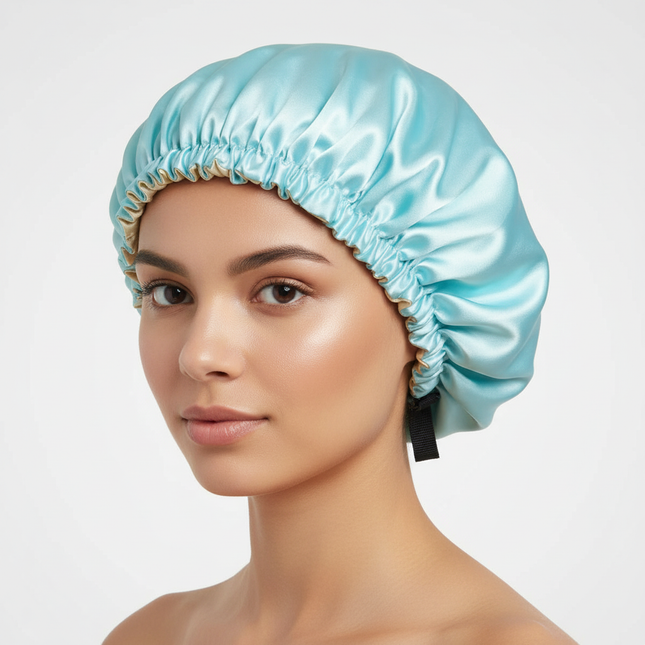 Adjustable Double Layer Satin Bonnet Nightcap Doubleside Women Round Shower Caps Night Sleep Soft Smooth Hat Solid Black Lining