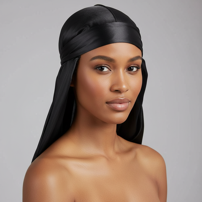 Men's Silk Durag Bonnet Bandana Silky Du Rag Doo Rag Long Tail Waves Cap