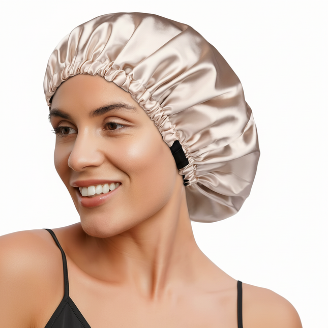 Reversible Double Layer Satin Sleeping Bonnet Adjustable Hypoallergenic Hair Cap for Adults Soft Pink Blush Color Options Like