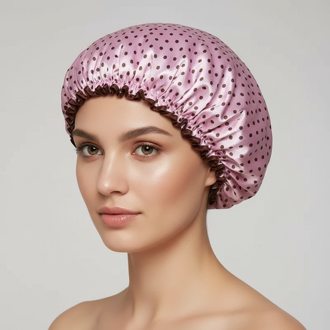 1PC Waterproof Shower Cap Leopard Print Double Layer Elastic Shower Hair Cover Reusable Wave Point Shower Cap Bathroom Supplies