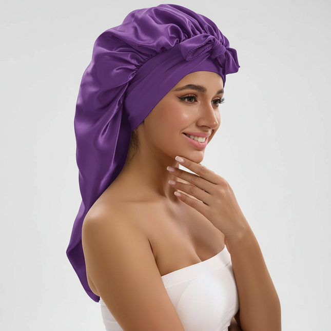 1/2/3pcs Satin Sleep Caps with Ribbon Tie - Black & Pink, Polyester Night Hats for Long Hair, Casual and Stylish Design
