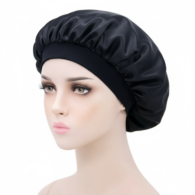 Unisex Imitation Silk Sleeping Hat Black Wine Navy Elastic Narrow Head Satin Bonnet Night Sleeping Shower Cap Hair Styling Tool