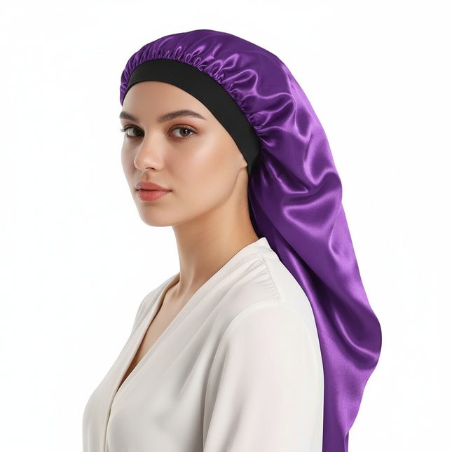 Long Women Large Satin Bonnet Silky Night Sleeping Cap Adjusting Button Night Hat Beauty Salon Hair Care Hat Bathroom Products