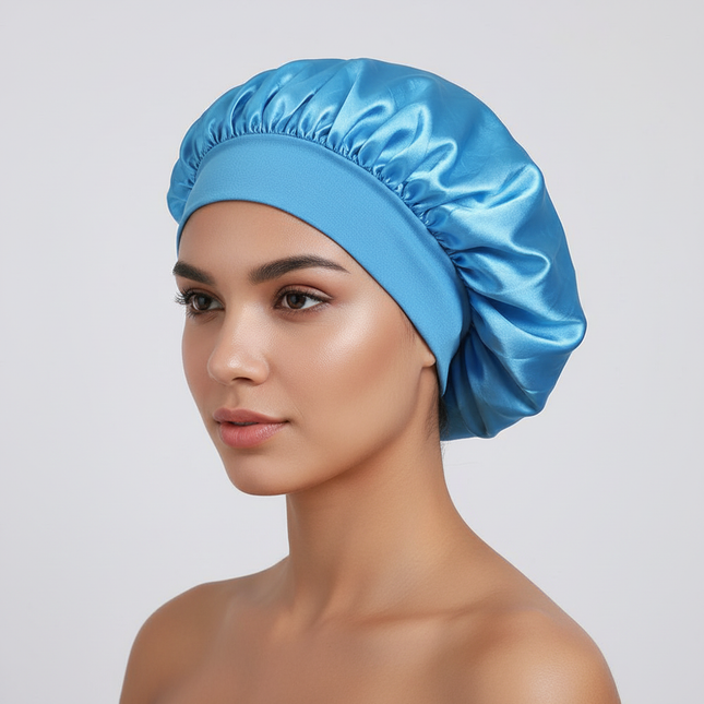 Women Satin Bonnet Hair Bonnet for Sleeping Hair Care Silk Bonnets Solid Wide-brimmed Sleeping Hat with Elastic Soft Band