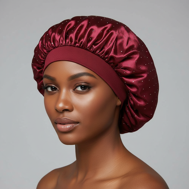 Elegant Wide Band Satin Sleep Hat Soft Adjustable Elasticity Salon Headwrap Rhinestone Decorated Makeup Headband Hair Care