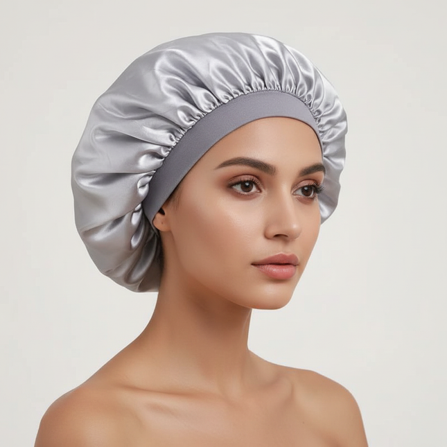 New Women Oversized Silky Hair Soft Elegant Bonnet Solid Color Satin Bonnet Sleeping Night Cap Elastic Shower Bath Hats