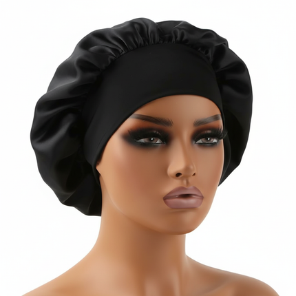 Normal adult sized Head Wrap Elastic Band Bonnet sleep cap Satin Silky Bonnet Sleep Black Pink color choice
