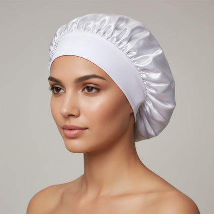 Women Satin Bonnet Hair Bonnet for Sleeping Hair Care Silk Bonnets Solid Wide-brimmed Sleeping Hat with Elastic Soft Band