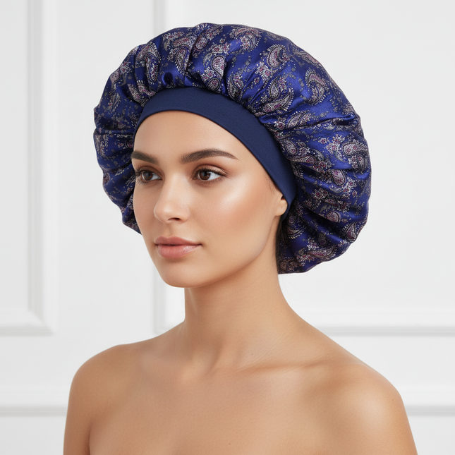 New Women's Extra Large Hair Cap For Sleeping African Printed Satin Cap Elastic Night Turban Artificial Silk Chemo Bonnet