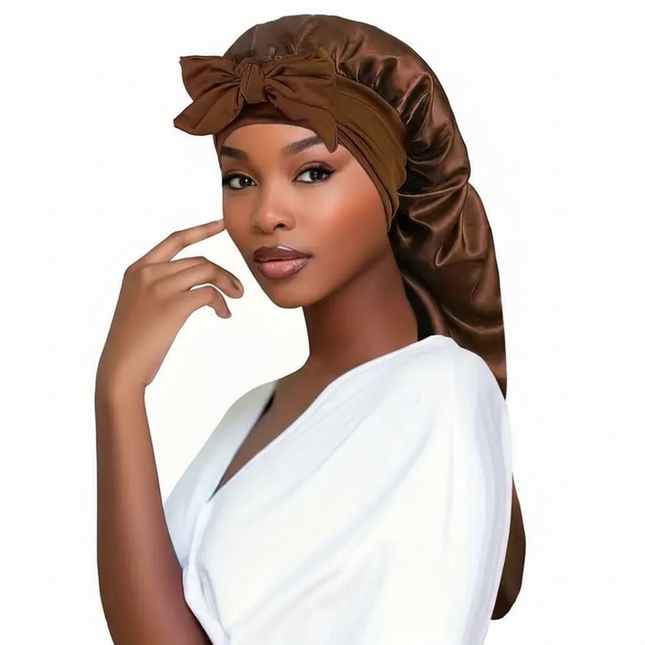 Bowknot Braid Bonnet, Unscented Satin Sleep Cap with Elastic Band and Long Tie for Women - Breathable Night Hair Bonnet