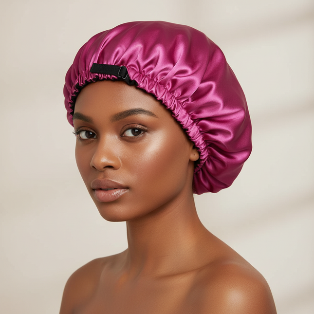 Adjustable Double Layer Satin Bonnet Nightcap Doubleside Women Round Shower Caps Night Sleep Soft Smooth Hat Solid Black Lining