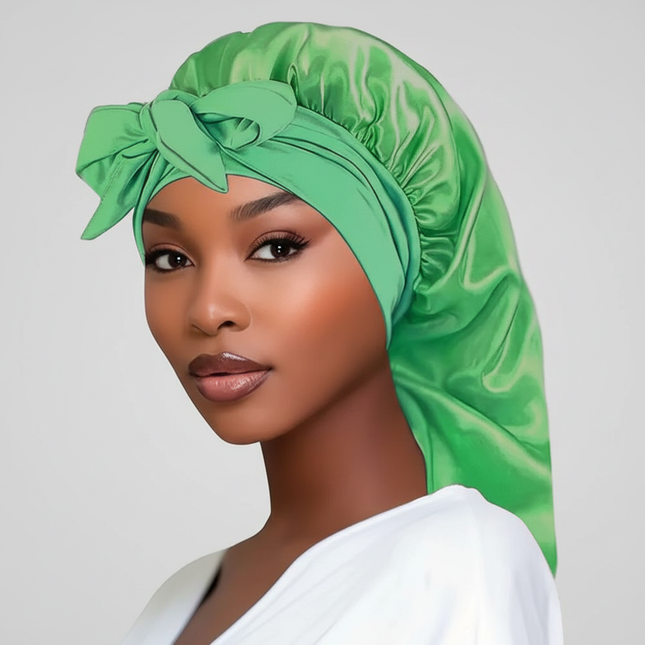 Bowknot Braid Bonnet, Unscented Satin Sleep Cap with Elastic Band and Long Tie for Women - Breathable Night Hair Bonnet