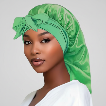 Bowknot Braid Bonnet, Unscented Satin Sleep Cap with Elastic Band and Long Tie for Women - Breathable Night Hair Bonnet