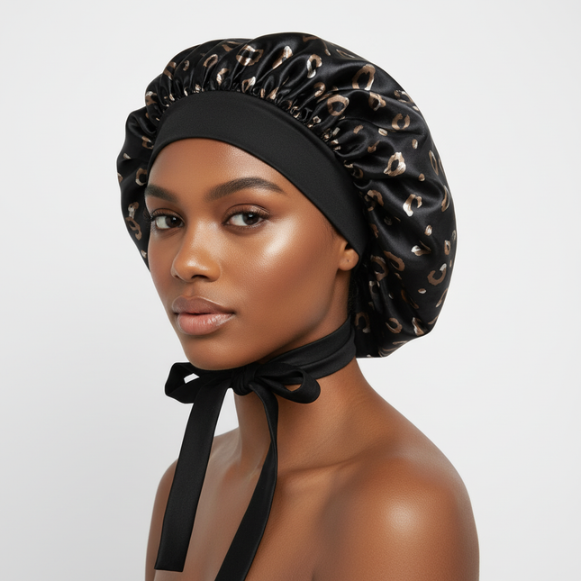 Patterned Satin Silk Sleep Bonnet for Women Long Curly Hair | Adjustable Tie Night Cap Maternity Hair Care Anti-Frizz