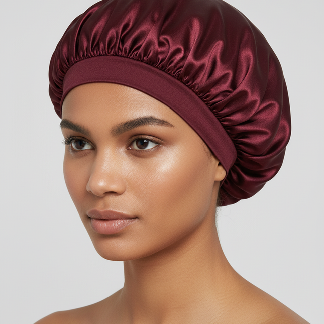 1pc Women's Solid Color Satin Wide-Brimmed Shower Cap, Suitable For Daily Use Silk Bonnet Satin Bonnet