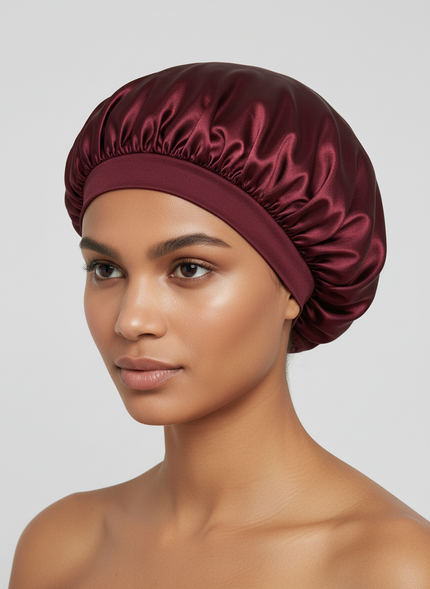 1pc Women's Solid Color Satin Wide-Brimmed Shower Cap, Suitable For Daily Use Silk Bonnet Satin Bonnet