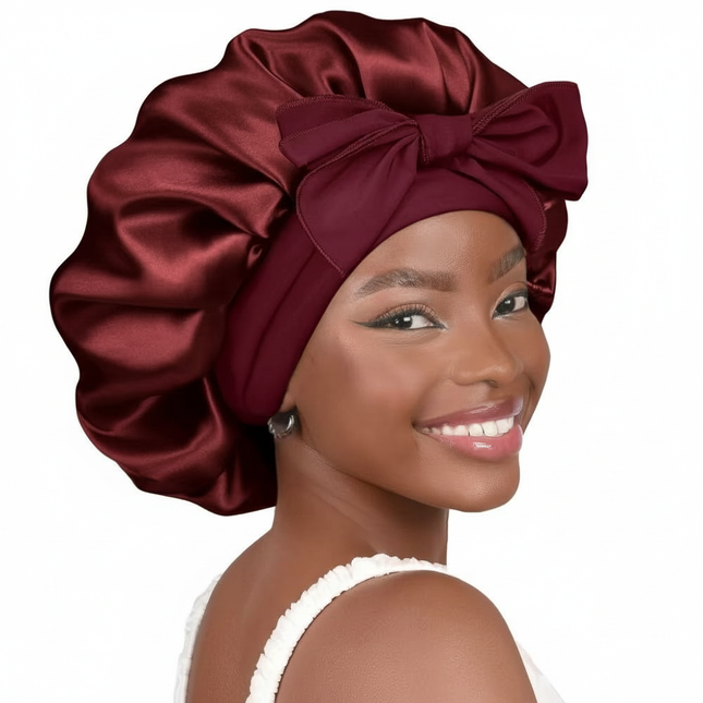 Sleeping Silk Bonnet With Tie Band Women Satin Bonnet Double Layer Satin Lined Hair Bonnet Curly Hair Sleeping Caps Night Cap
