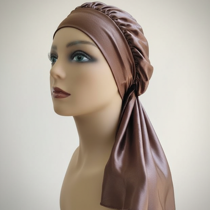 1Pc Simulated Silk Sleeping Hat Curly Hair Oversized Hat Braided Satin Hat Women's Silk Long Barrel Elastic Hairband Hat