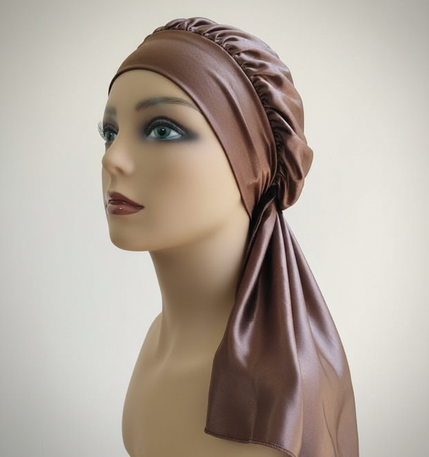 1Pc Simulated Silk Sleeping Hat Curly Hair Oversized Hat Braided Satin Hat Women's Silk Long Barrel Elastic Hairband Hat