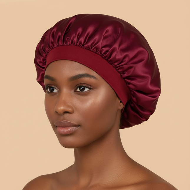 1pc Women's Solid Color Satin Wide-Brimmed Shower Cap, Suitable For Daily Use Silk Bonnet Satin Bonnet