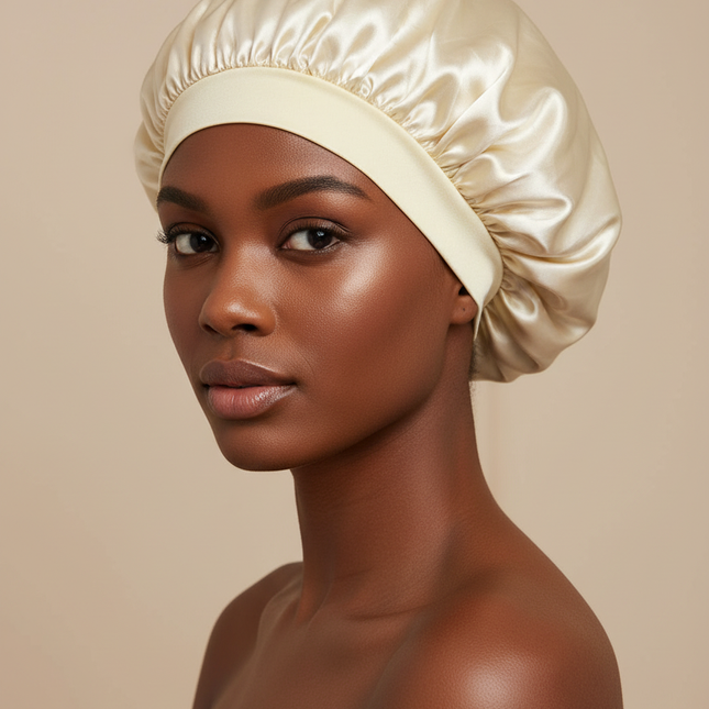 1pc Women's Solid Color Satin Wide-Brimmed Shower Cap, Suitable For Daily Use Silk Bonnet Satin Bonnet