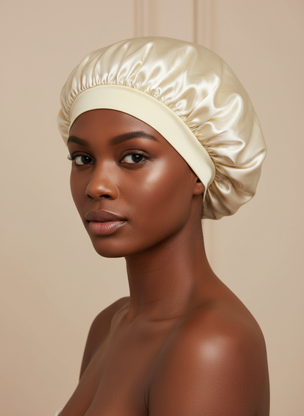1pc Women's Solid Color Satin Wide-Brimmed Shower Cap, Suitable For Daily Use Silk Bonnet Satin Bonnet